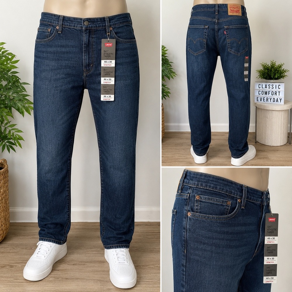 Levis 541 Athletic Taper Mens Jeans 46x30 Dark Wash Blue Stretch Denim NWT